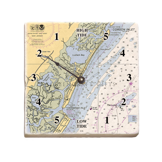 Sea Isle City, NJ - Marble Tide Clock