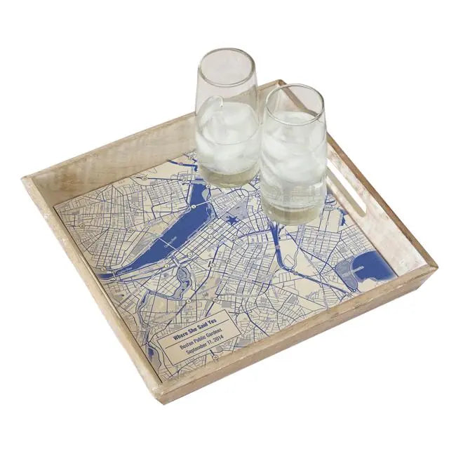 Blueprint Map w/ Live Preview - Natural Wood Serving Tray