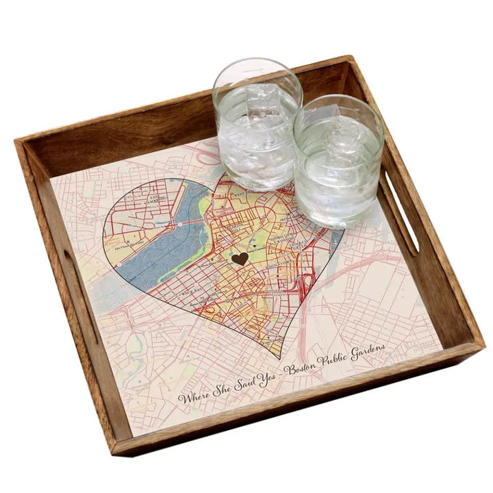 Heart Map w/ Live Preview - Burnt Wood Serving Tray