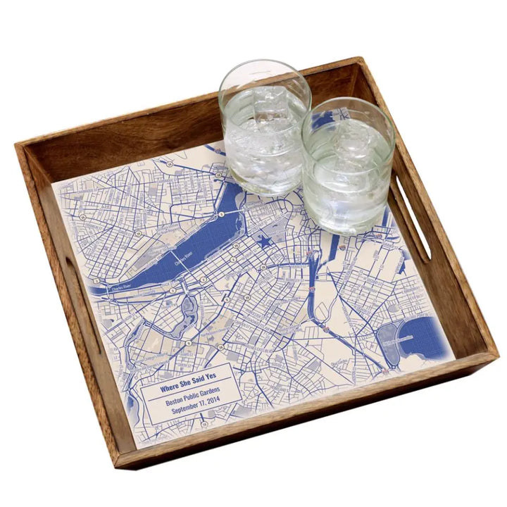 Blueprint Map w/ Live Preview - Burnt Wood Serving Tray