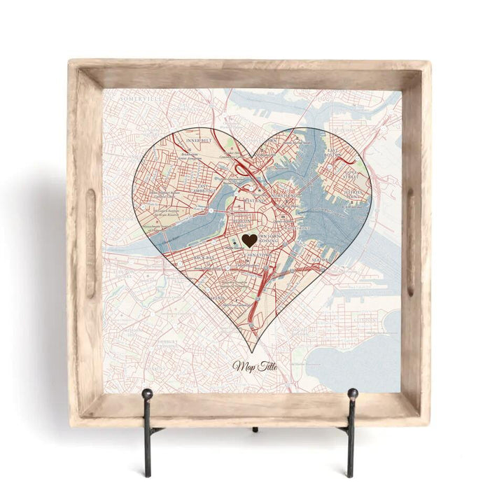 Heart Map w/ Live Preview - Natural Tray and Coaster Gift Set