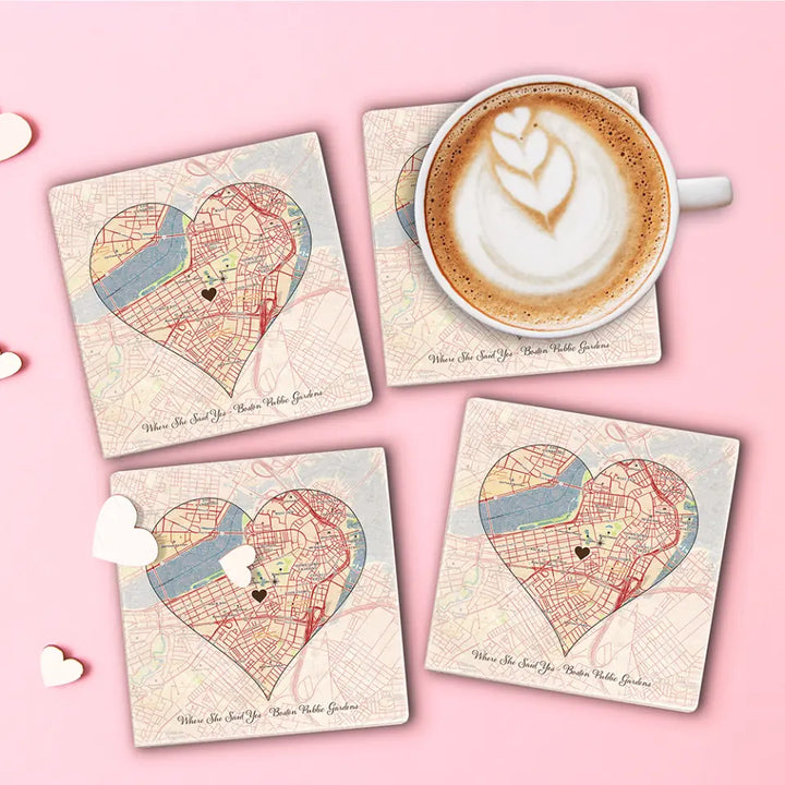 Heart Map w/ Live Preview - Marble Coaster Set