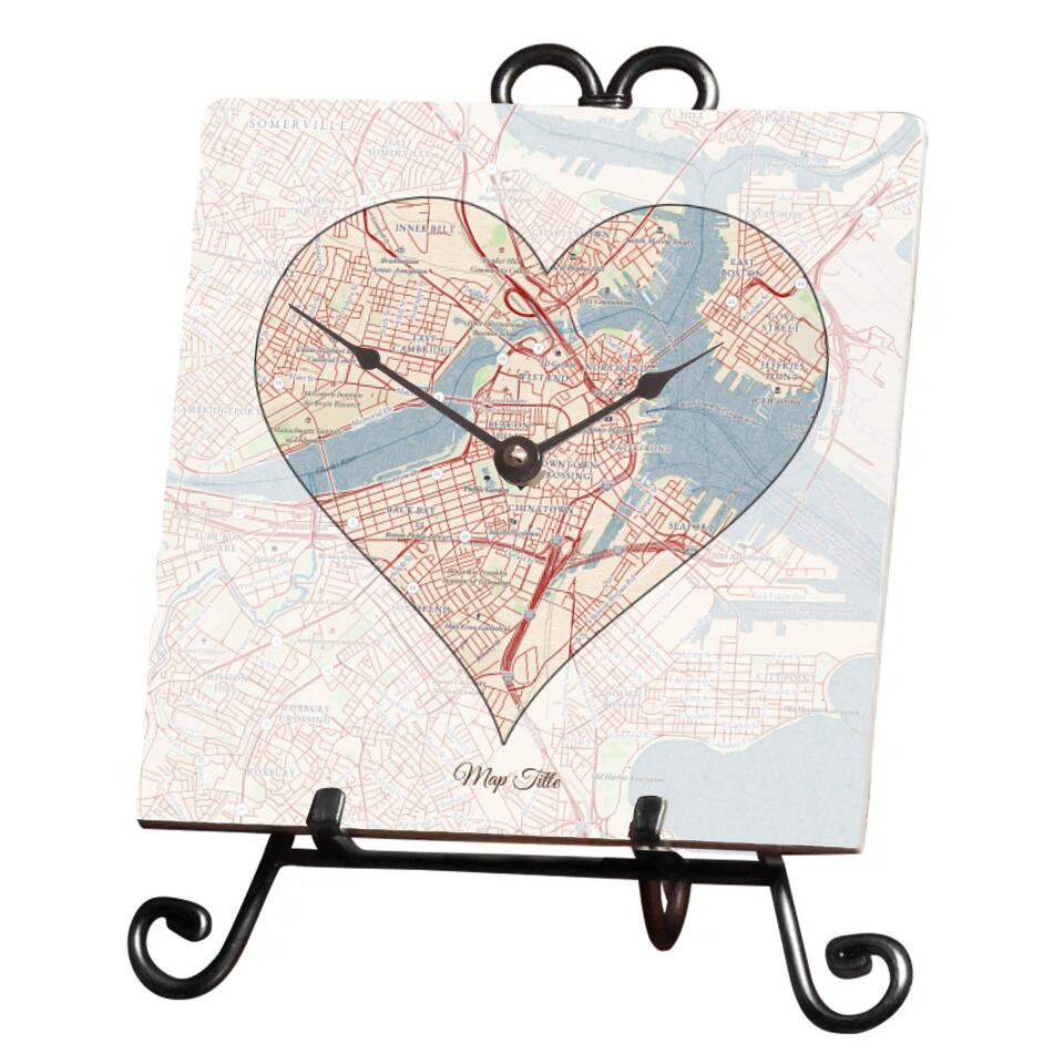 Heart Map w/ Live Preview - Marble Desk Clock