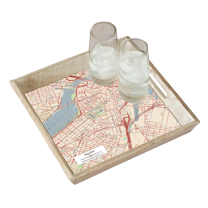 Classic Map w/ Live Preview - Burnt Wood Serving Tray
