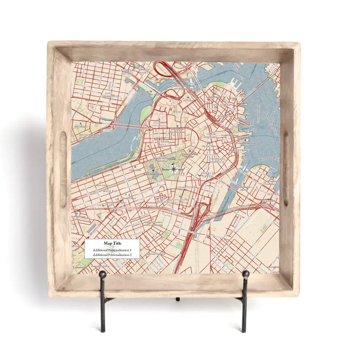 Classic Map w/ Live Preview - Natural Tray and Coaster Gift Set