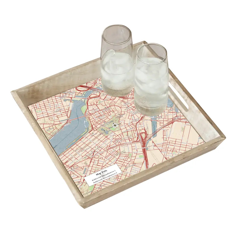 Classic Map w/ Live Preview - Natural Tray and Coaster Gift Set