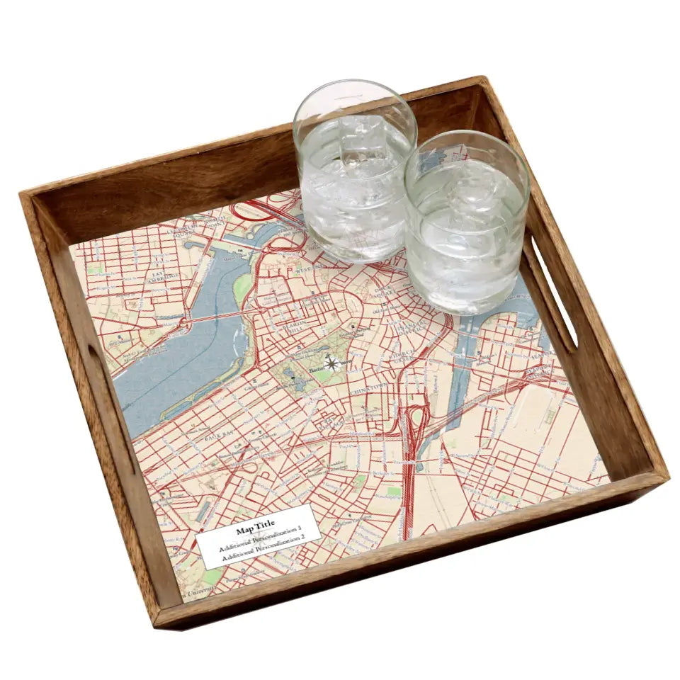 Classic Map w/ Live Preview - Natural Tray and Coaster Gift Set