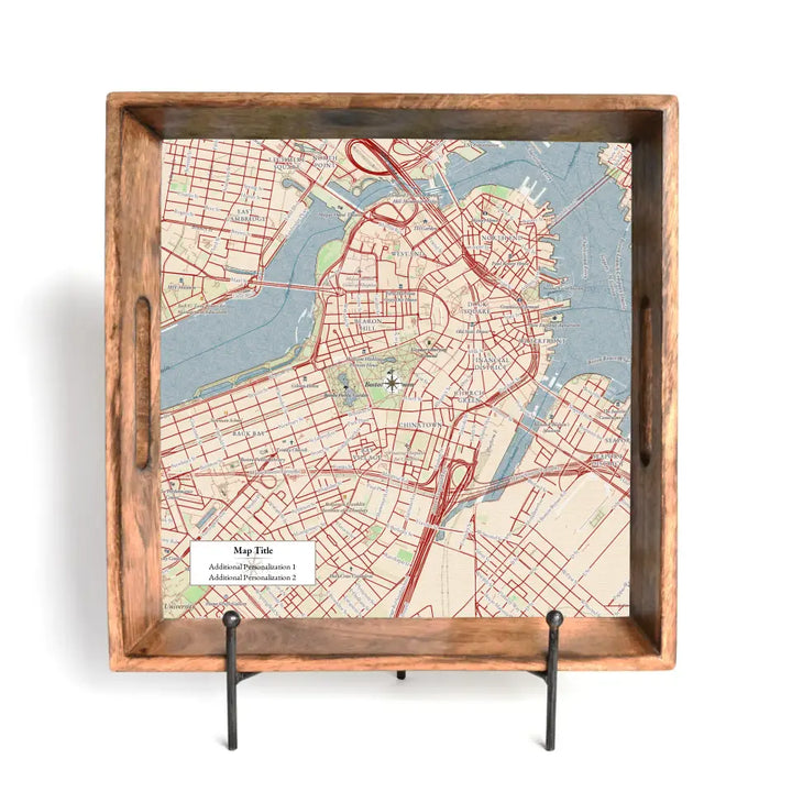 Classic Map w/ Live Preview - Natural Tray and Coaster Gift Set