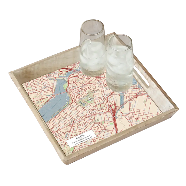 Classic Map w/ Live Preview - Burnt Tray and Coaster Gift Set