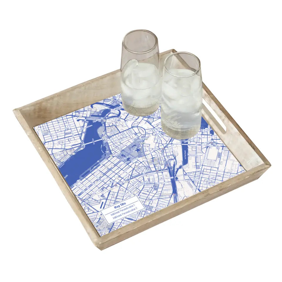 Blueprint Map w/ Live Preview - Natural Tray and Coaster Gift Set