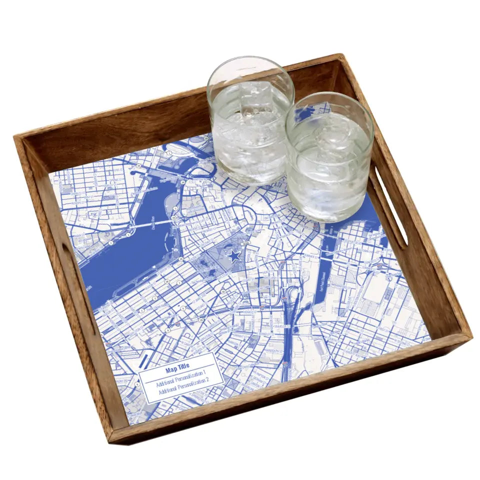 Blueprint Map w/ Live Preview - Natural Tray and Coaster Gift Set