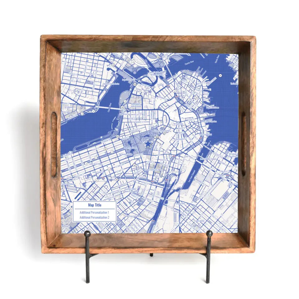 Blueprint Map w/ Live Preview - Natural Tray and Coaster Gift Set