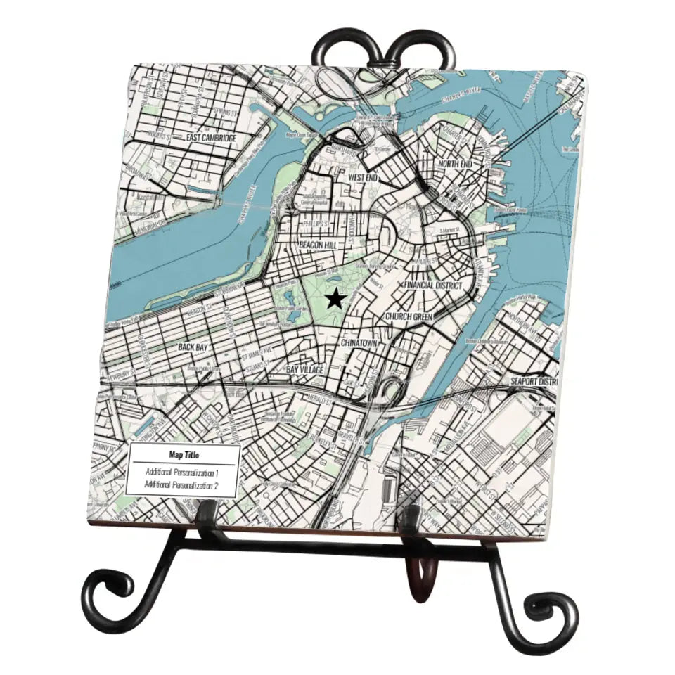 Modern Black Line Map w/ Live Preview - Marble Trivet