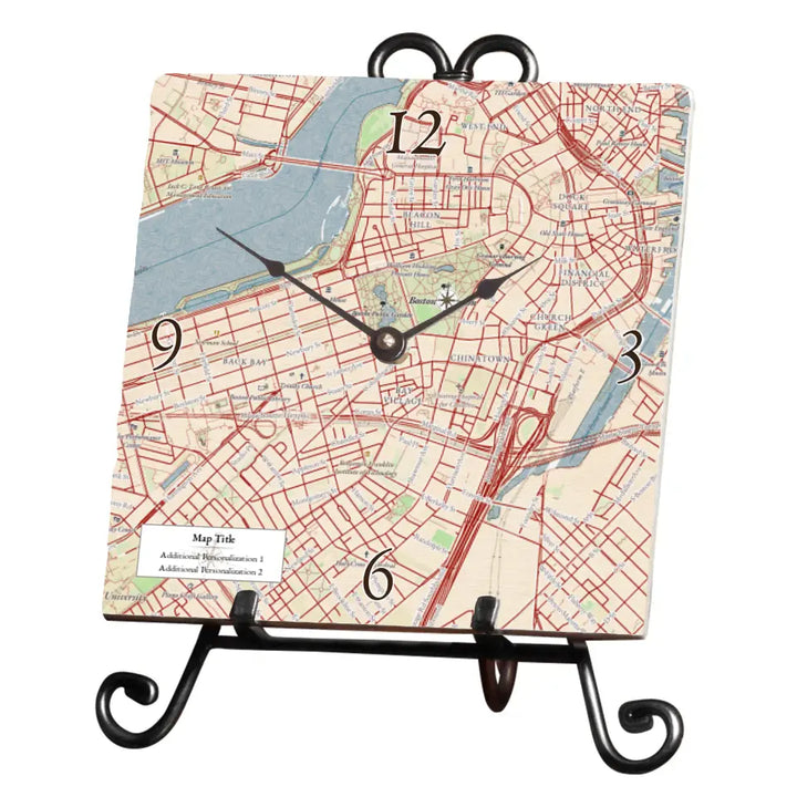 Classic Map w/ Live Preview - Marble Desk Clock
