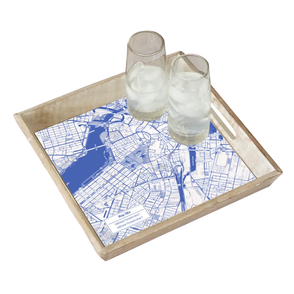 Blueprint Map w/ Live Preview - Burnt Wood Serving Tray