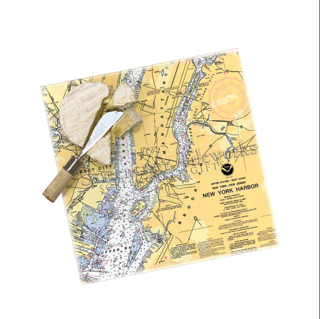 Personalized Nautical Chart Glass Prep and Serve Board