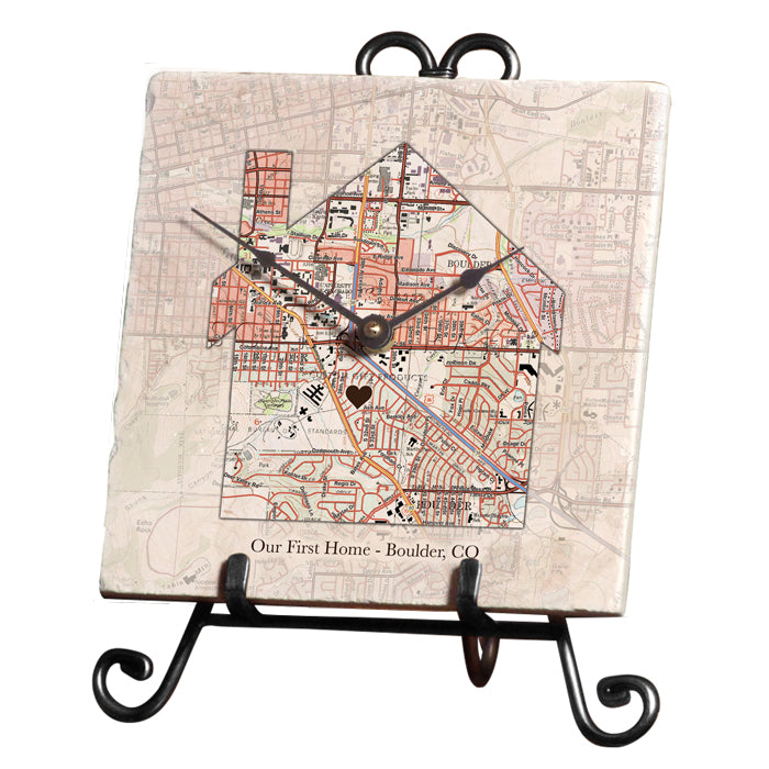 Vintage Map - House - Marble Clock