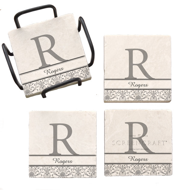 Simple Monogram Marble Coaster Set