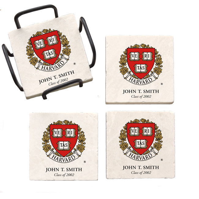 Personalized Harvard University Marble Coaster Set