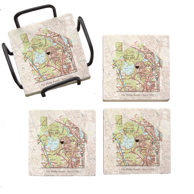 Vintage Map - House - Marble Coasters