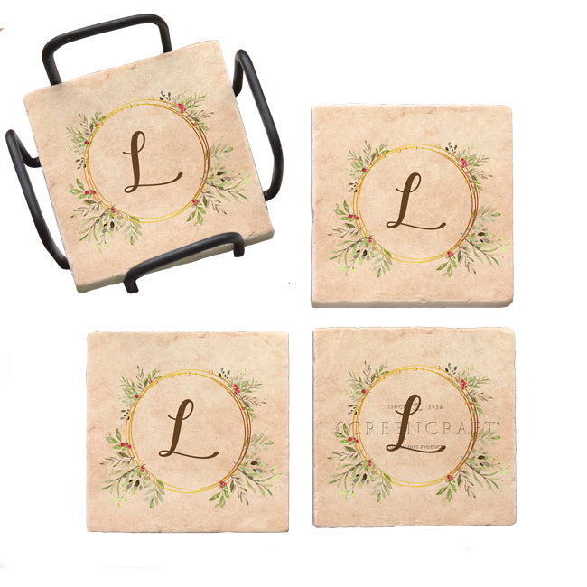 Personalized Wreath Marble Coaster Set