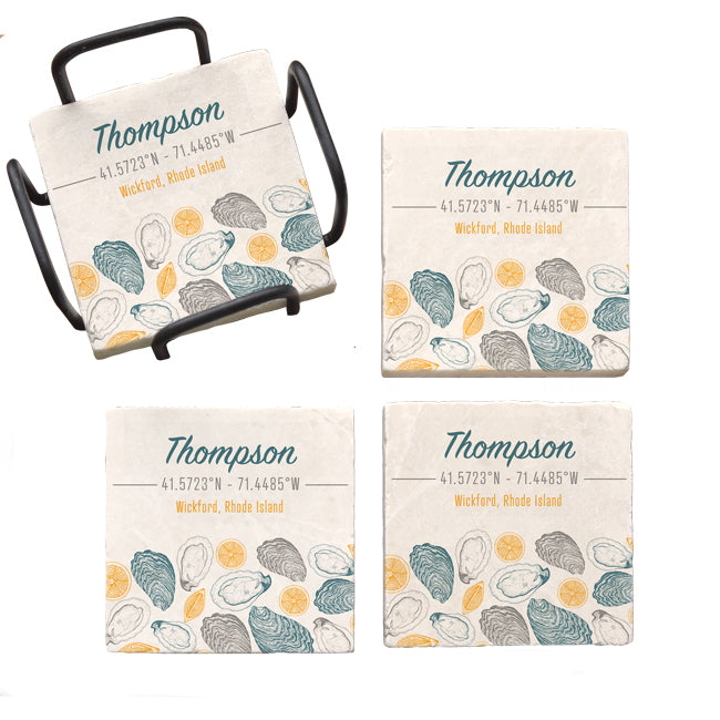 Lemon & Oysters Marble Coasters - Personalized
