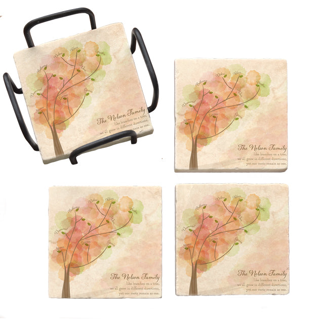 Personalized Family Tree Marble Coaster Set