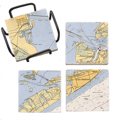 Personalized Nautical Chart Mural Coaster Set
