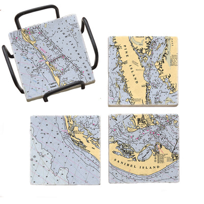 Personalized Nautical Chart Mural Coaster Set