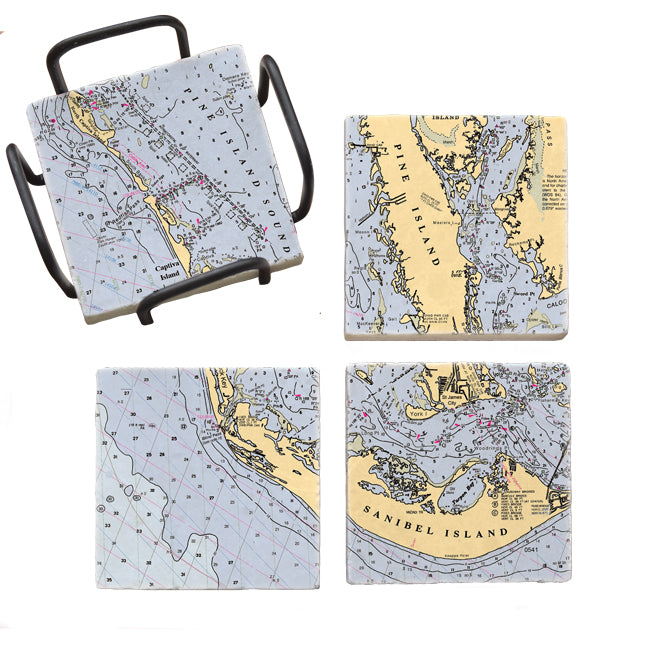 Personalized Nautical Chart Mural Coaster Set