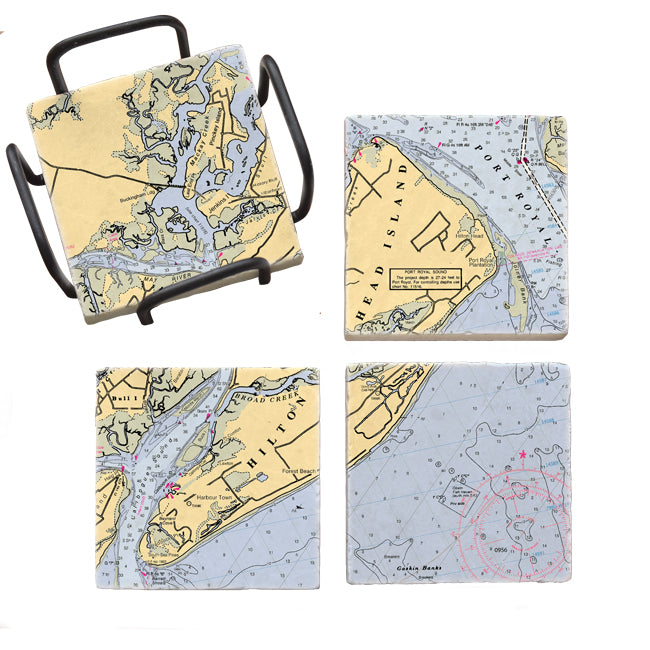 Personalized Nautical Chart Mural Coaster Set