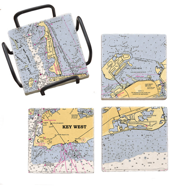 Personalized Nautical Chart Mural Coaster Set