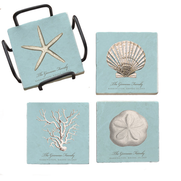 Personalized Marble Coaster Set- Blue Shells