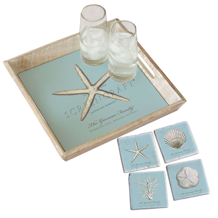 Personalized Blue Shells Tray & Coaster Gift Set