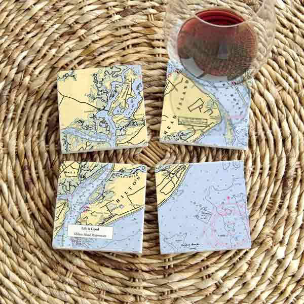 Personalized Nautical Chart Mural Coaster Set
