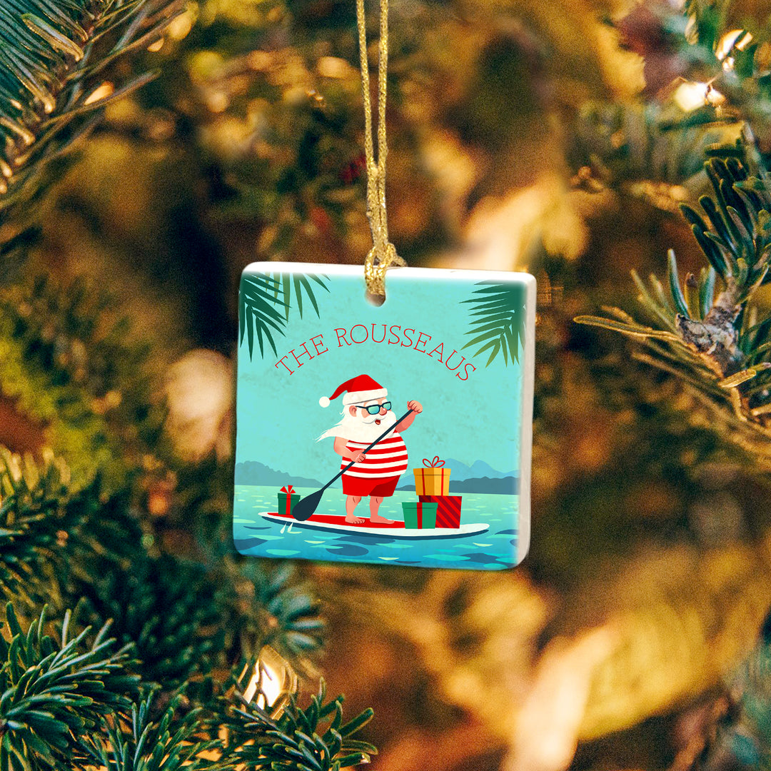 Paddleboard Santa - Personalized Marble Ornament