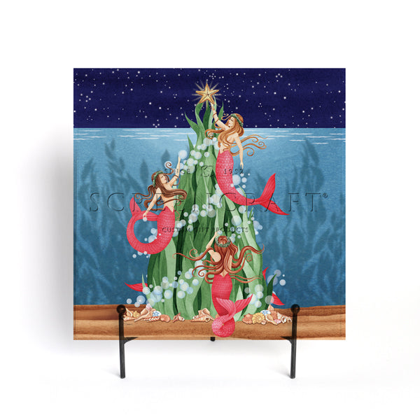 Mermaids Under the Sea Tree Glass Cutting Board