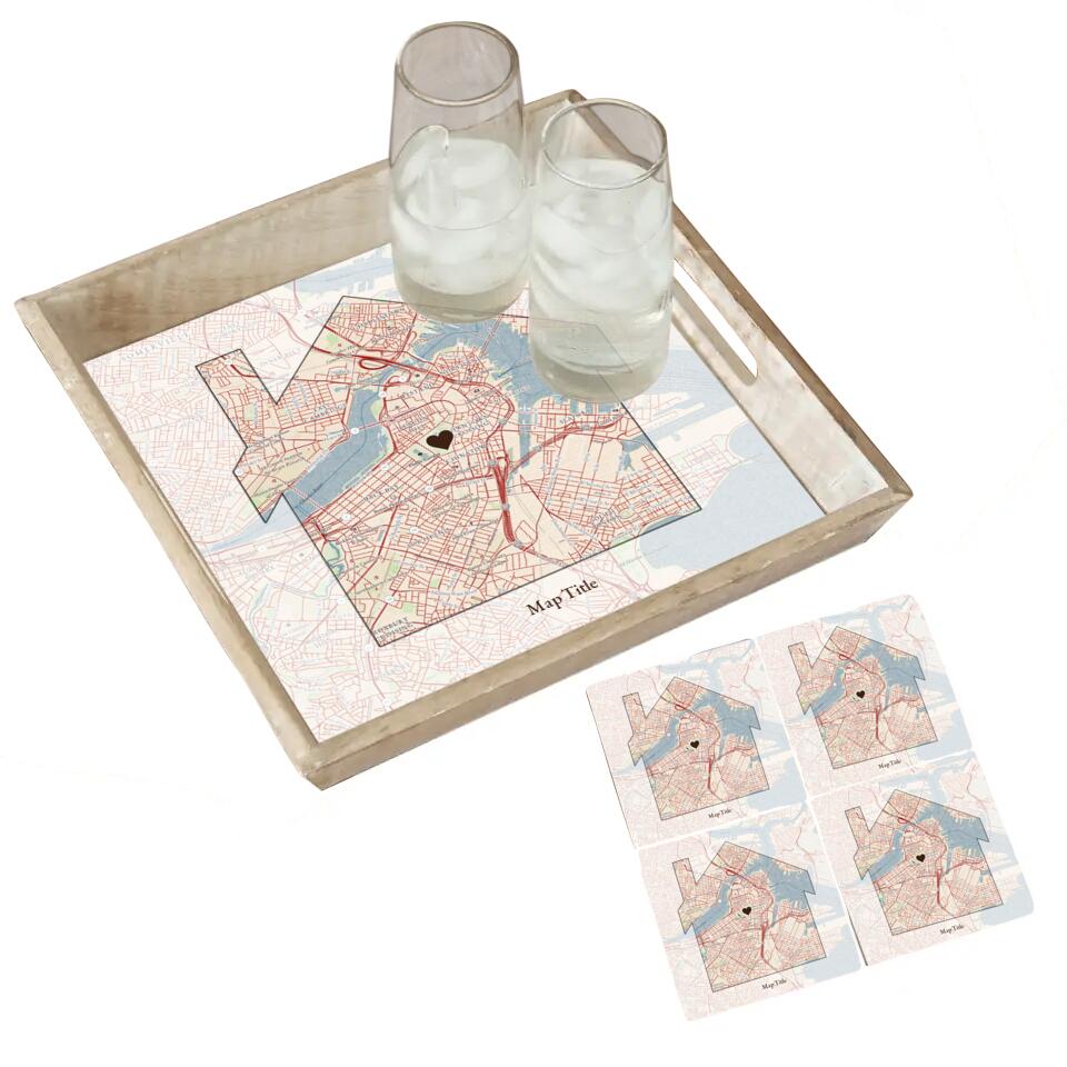 Home Is Where The Heart Is - Natural Tray and Coaster Gift Set