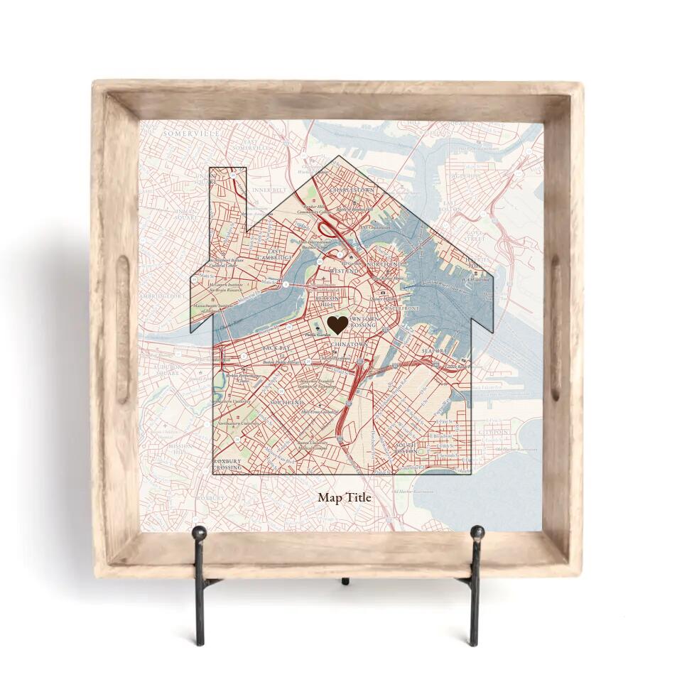 House Map w/ Live Preview - Burnt Tray and Coaster Gift Set