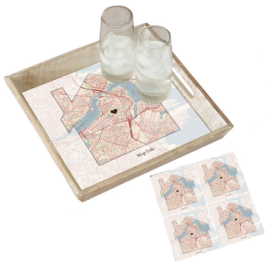 House Map w/ Live Preview - Burnt Tray and Coaster Gift Set