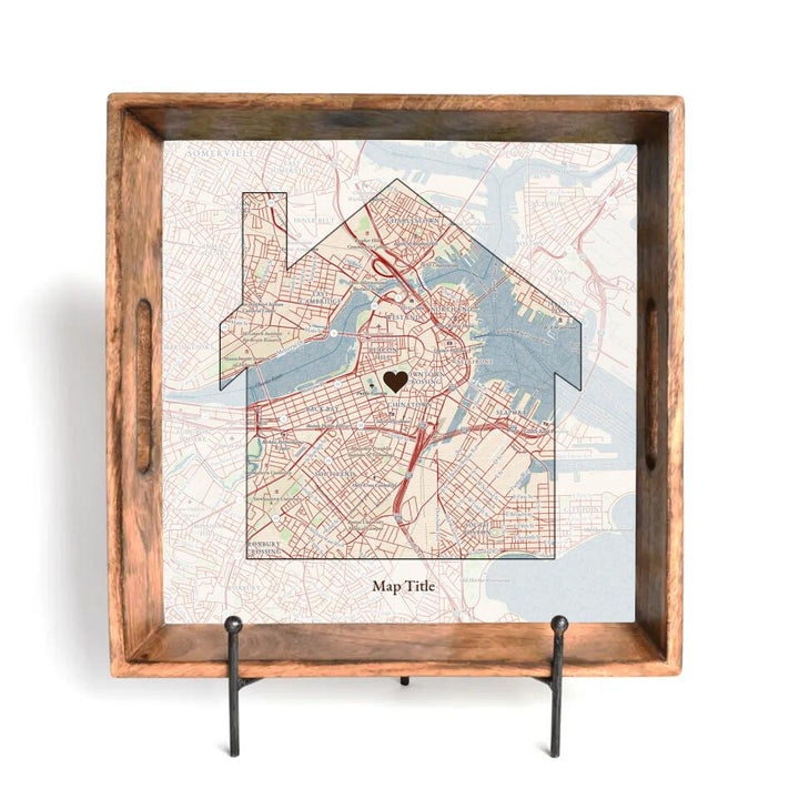 House Map w/ Live Preview - Natural Wood Serving Tray and Coaster Gift Set