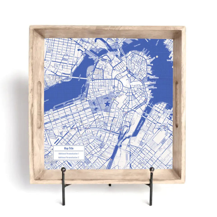 Blueprint Map w/ Live Preview - Natural Tray and Coaster Gift Set