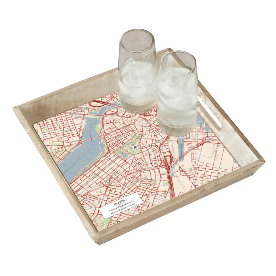 Classic Map w/ Live Preview - Natural Tray and Coaster Gift Set