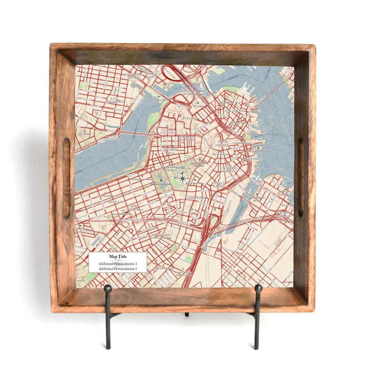 Classic Map w/ Live Preview - Natural Tray and Coaster Gift Set