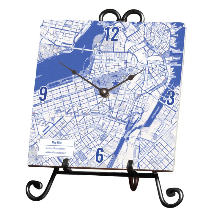 Blueprint Map w/ Live Preview - Marble Desk Clock