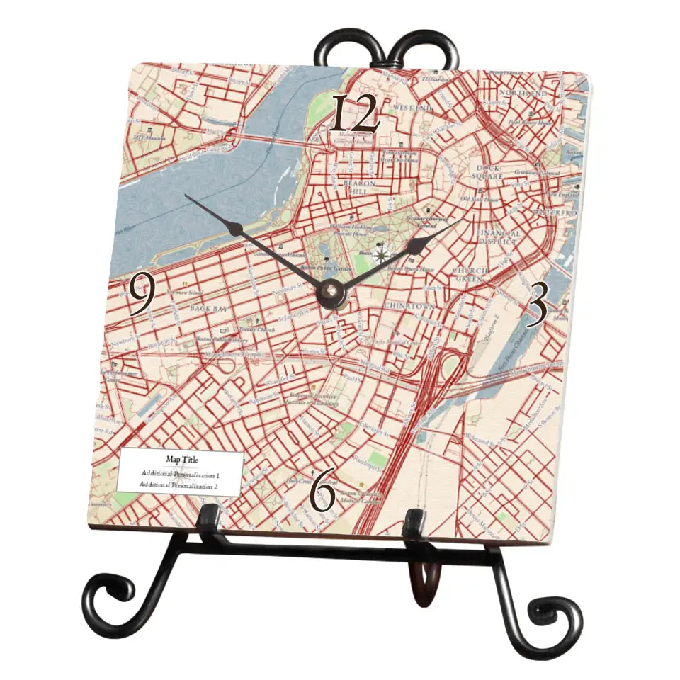 Classic Map w/ Live Preview - Marble Desk Clock