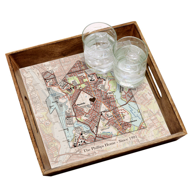 Vintage Map - House - Wood Serving Tray