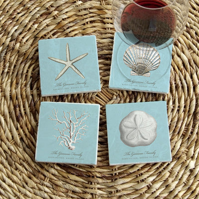 Personalized Marble Coaster Set- Blue Shells