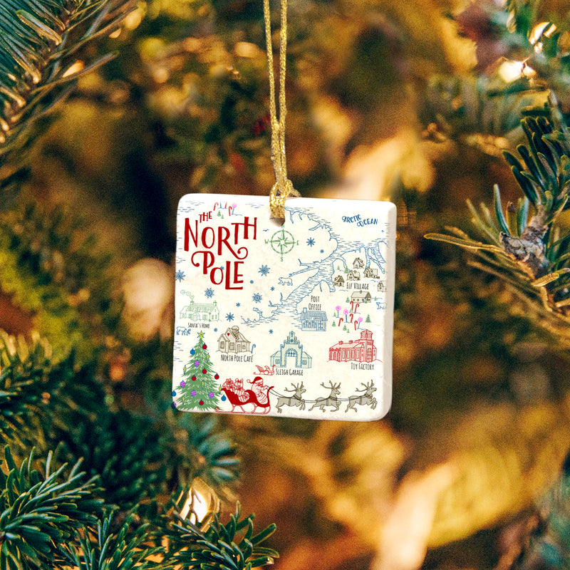 Graphic North Pole Map Marble Ornament